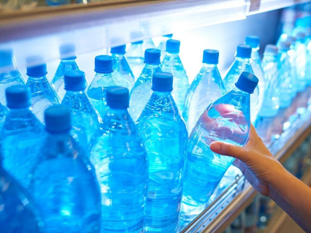 Water bottles in shelf